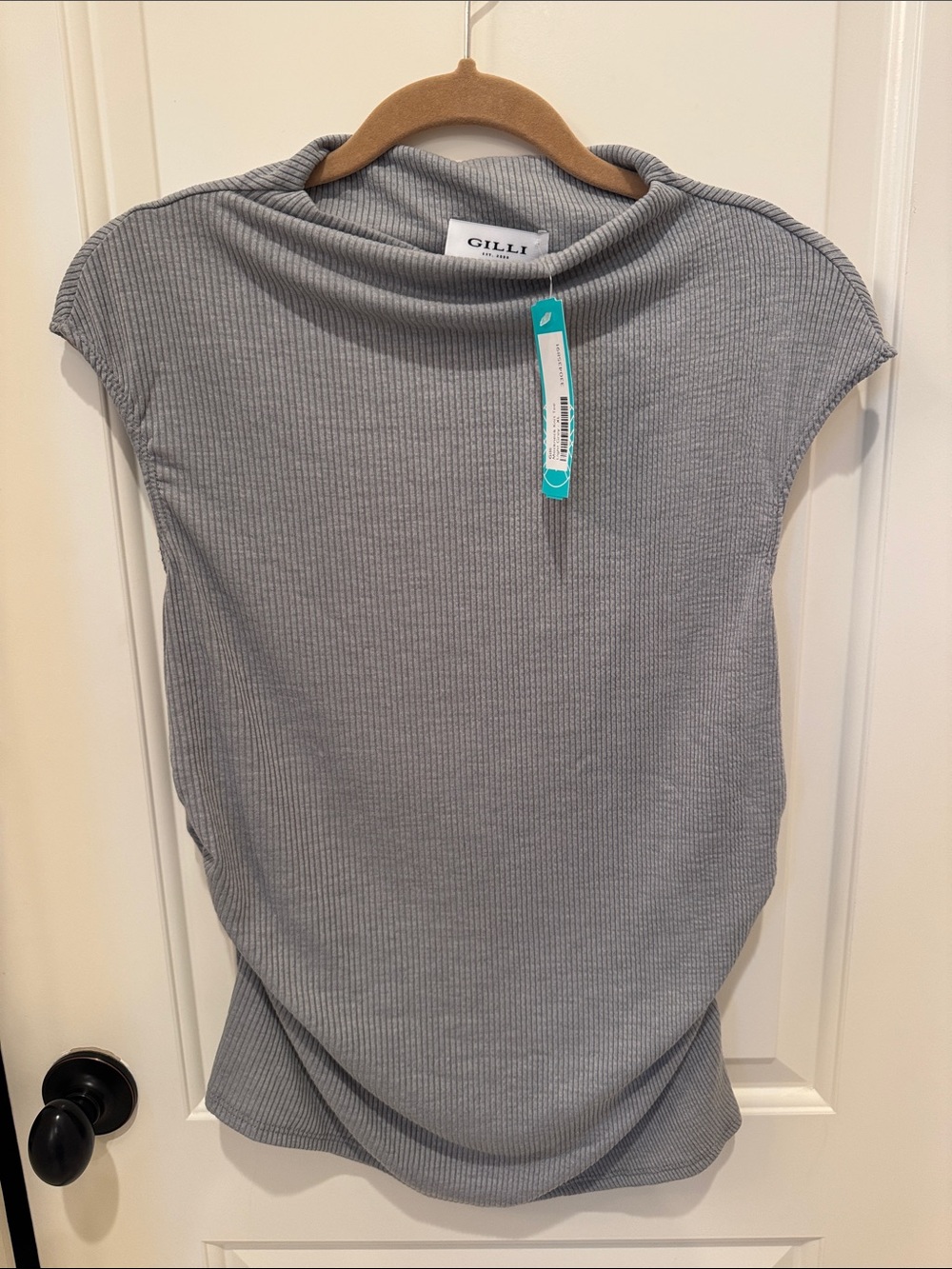 Gilli gray asymmetric ruched ribbed boatneck top, stitch fix NWT XL
